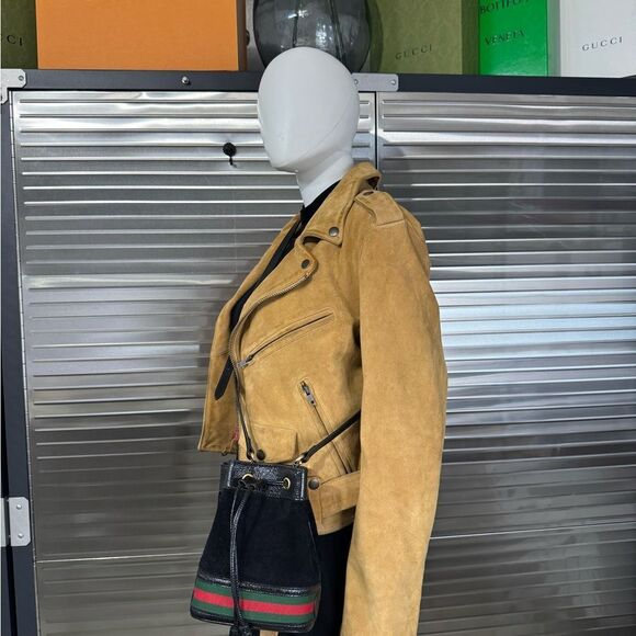 Gucci Crossbody Ophidia Web Black Suede Mini Drawstring Bucket - Picture 12 of 12